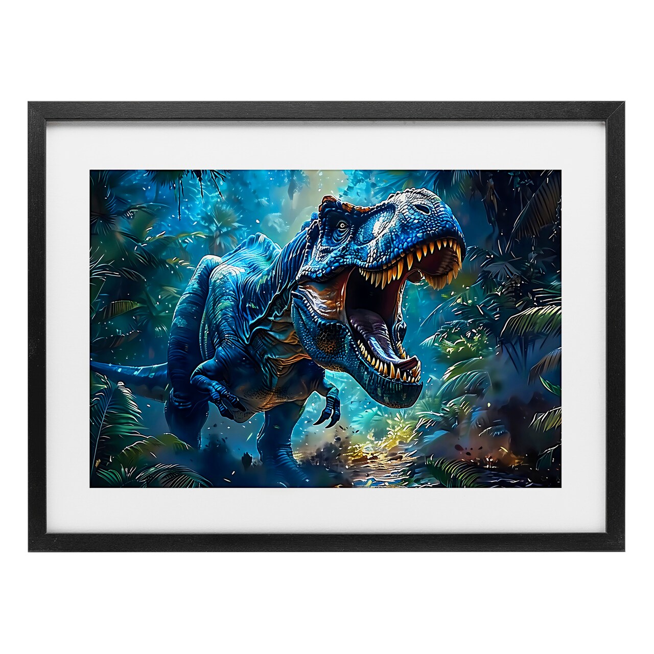 Stupell Industries Blue Toned Dinosaur Roar Framed Print Under Glass, design by Creative Studio